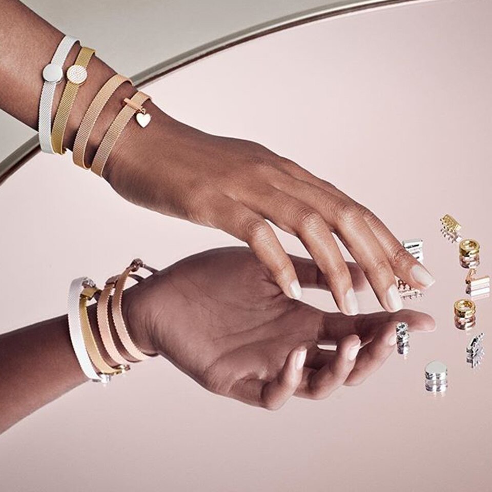 925 Sterling Silber Reize 3 farben Funkelnden CZ Herz-förmigen schnalle Original Reflexion passen Original Silber Armbinde