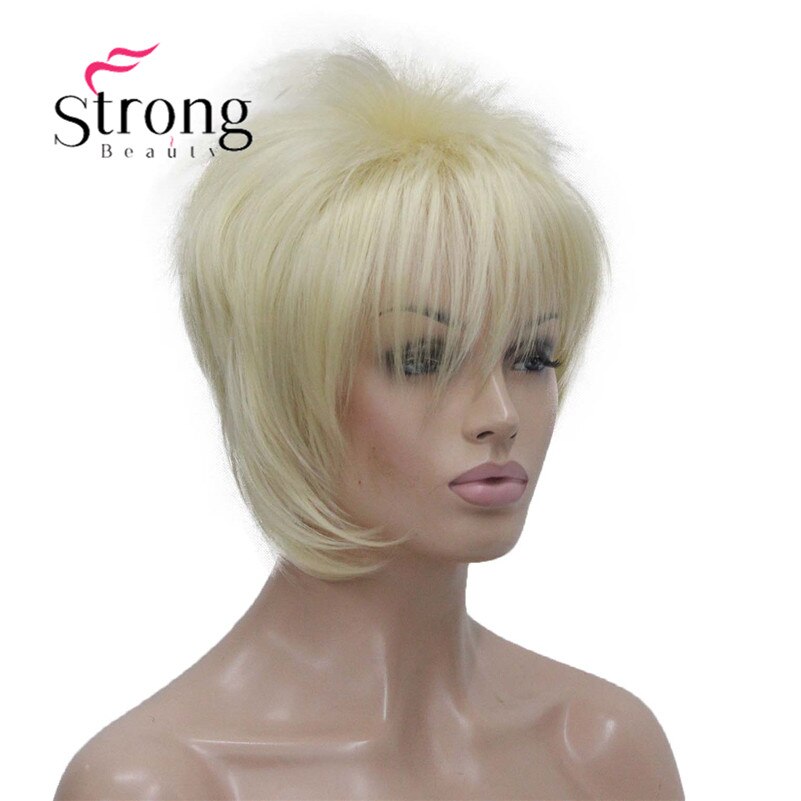 StrongBeauty Light Auburn with Highlights Inclined Bangs Short Straight Synthetic Hair Wig For Girl: #613