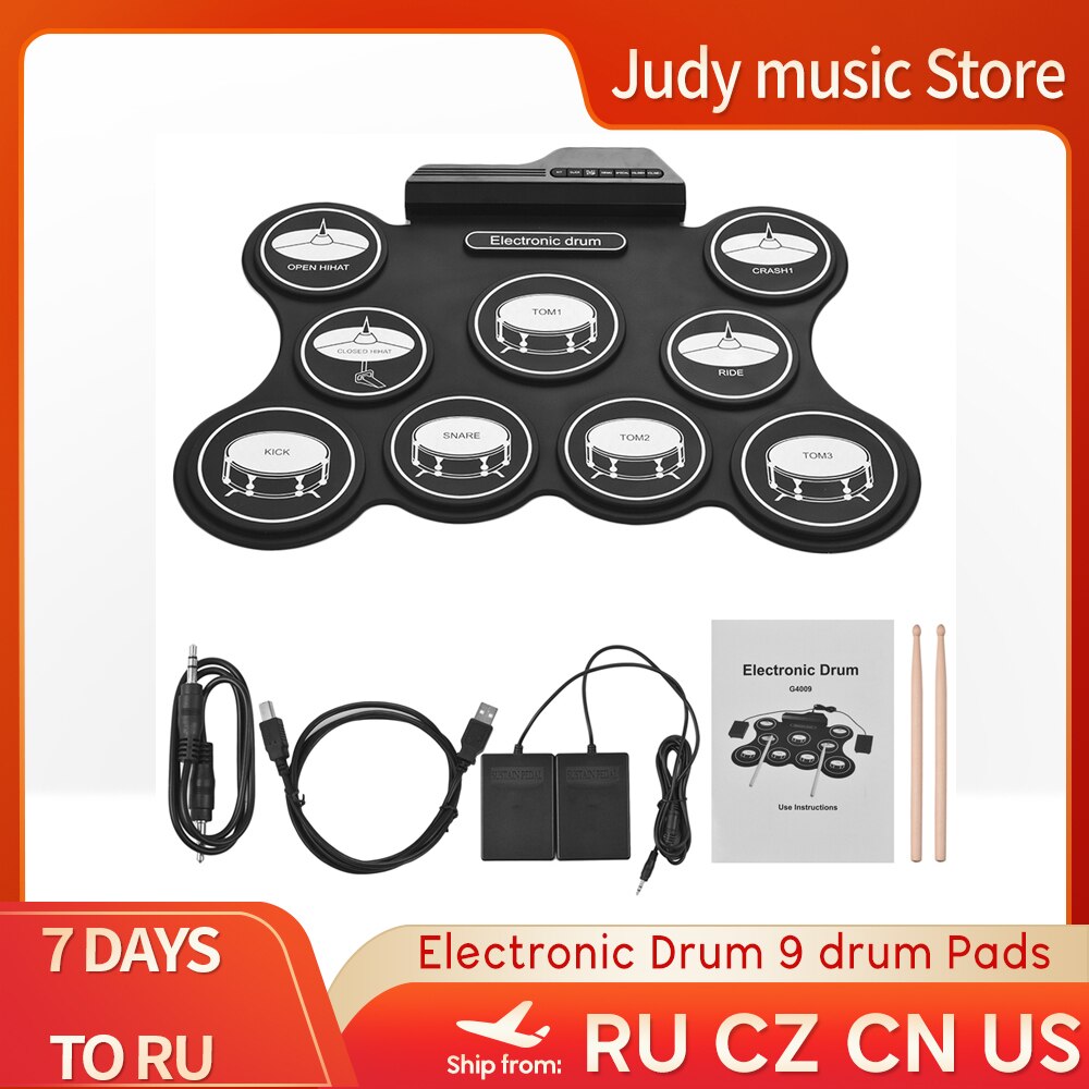 Digital Electronic Drum Portable Size USB Foldable Silicon Drums Set Roll-Up Drum Kits 7-Pad / 9 Pads with Drumsticks Foot Pedal: b 9 drum Pads