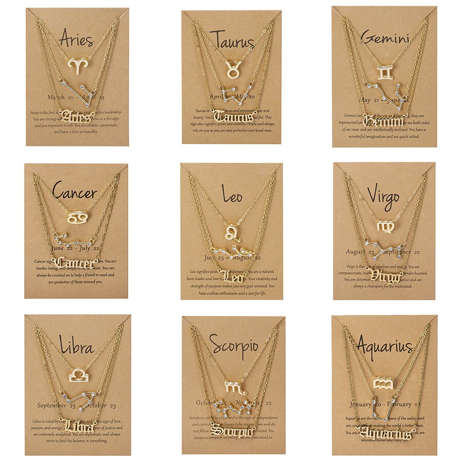 3 Stks/set 12 Sterrenbeeld Hanger Ketting Set Voor Vrouwen Constellation Charm Ketting Vrouwelijke Verjaardag Sieraden Met Karton