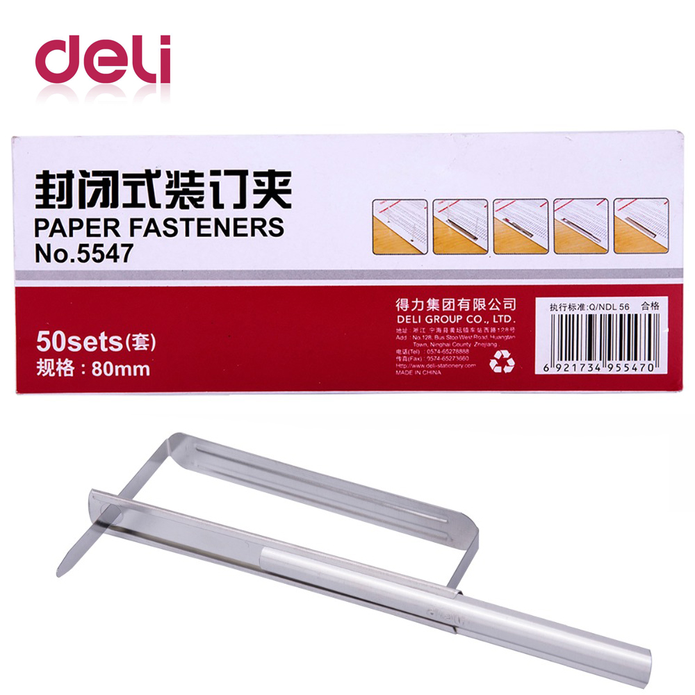 Deli 50pcs/lot 2 Hole Close Metal Paper Fasteners 80mm Documents Paper Dstance Loose Leaf Binder School Office Supplies