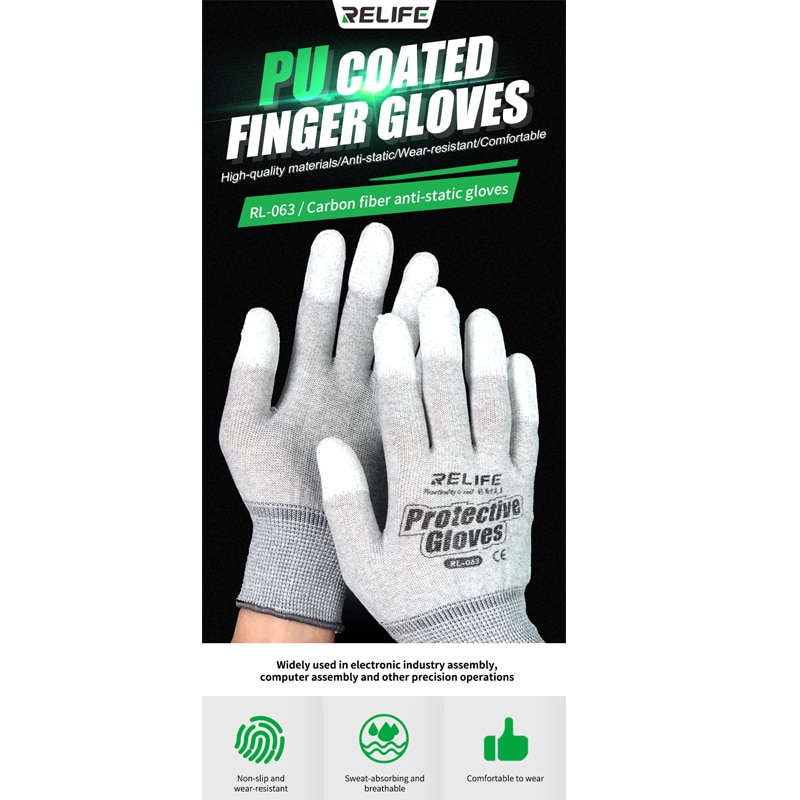 Relife rl -063 antistatisk antiskid handske pu belagt finger del rene handsker strikket handske til pc computer telefon reparationsværktøj
