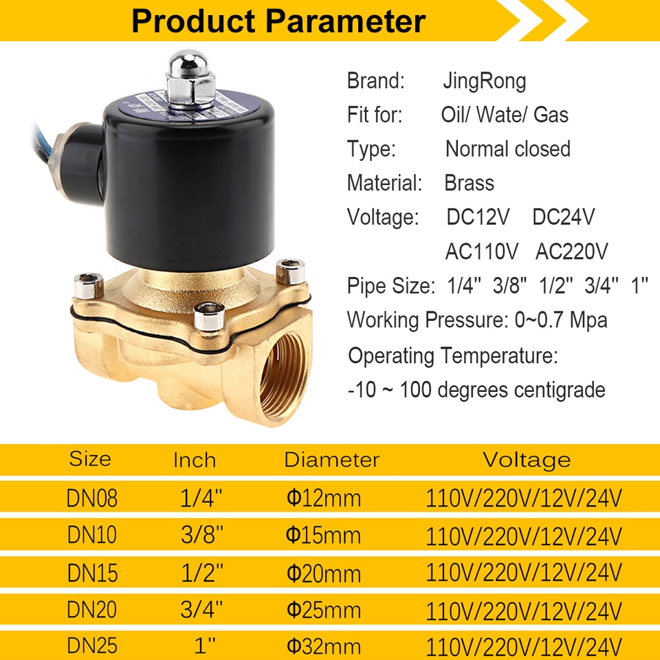 Magnetventil 12v/24v/110v/220v elektrisk ventil messing normalt lukket luftmagnet 1/4 " 3/8 " 1/2 " 3/4 " 1 " til vandolie gas