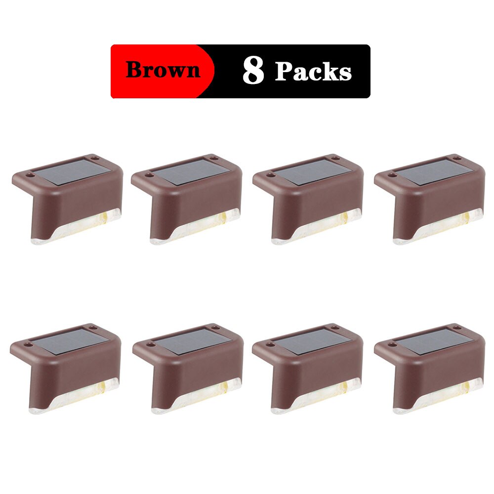 4/8 Packs LED Solar Deck Lights IP65 Waterproof Outdoor Garden Pathway Patio Stairs Steps Fence Lamps: 8pc Brown / White light