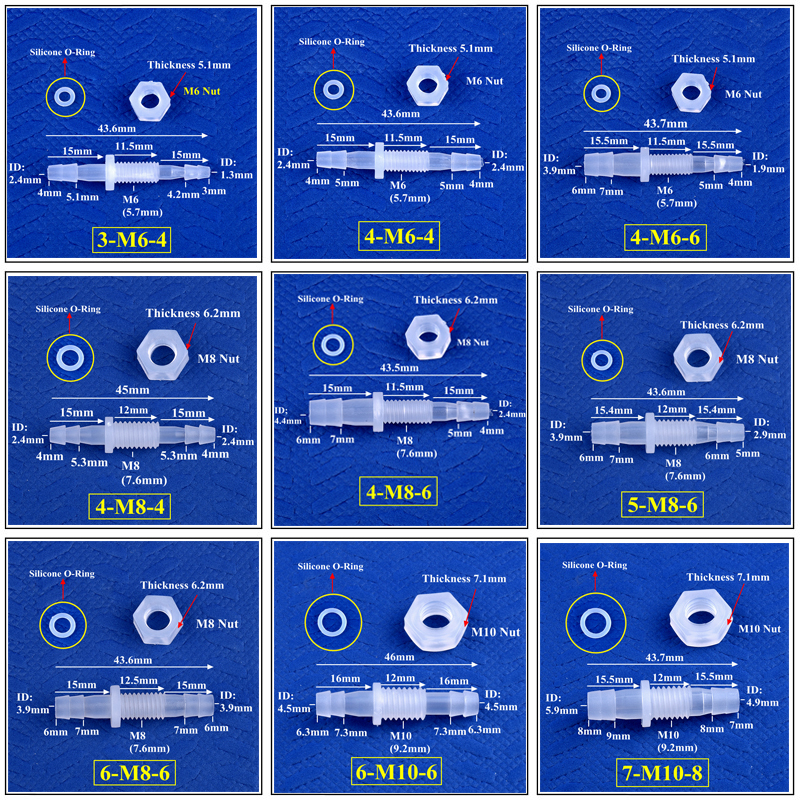 5 ~ 200 pz M6 ~ M10 a 3 ~ 8mm PP pagoda connettore diretto dado o-squillare in silicone giardino irrigazione acquario serbatoio pompa aria giunto tubo