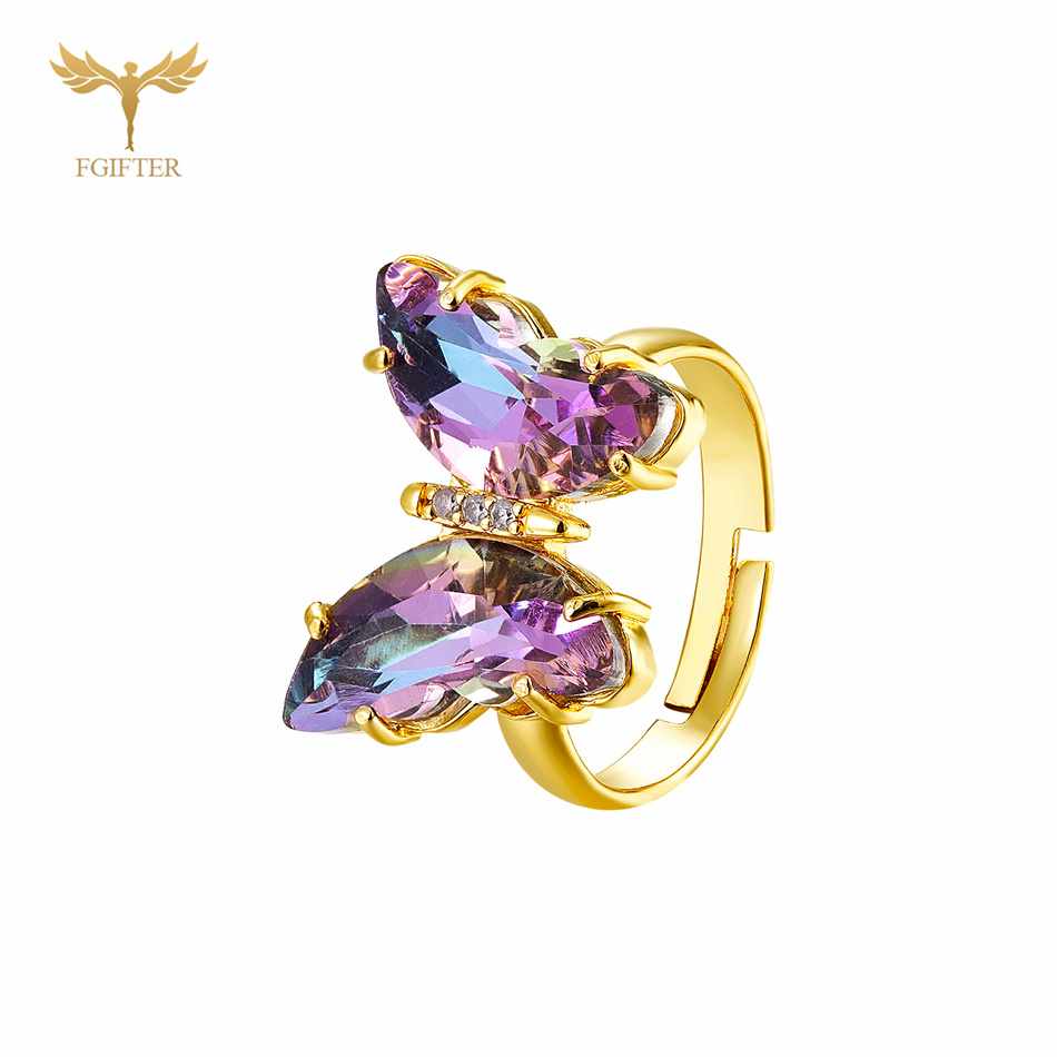 Anillos de mariposa de circón en 18 colores para mujeres y niñas, accesorios de joyería para dedo de mano de cobre de Color dorado de lujo, de tamaño ajustable: Sandía roja