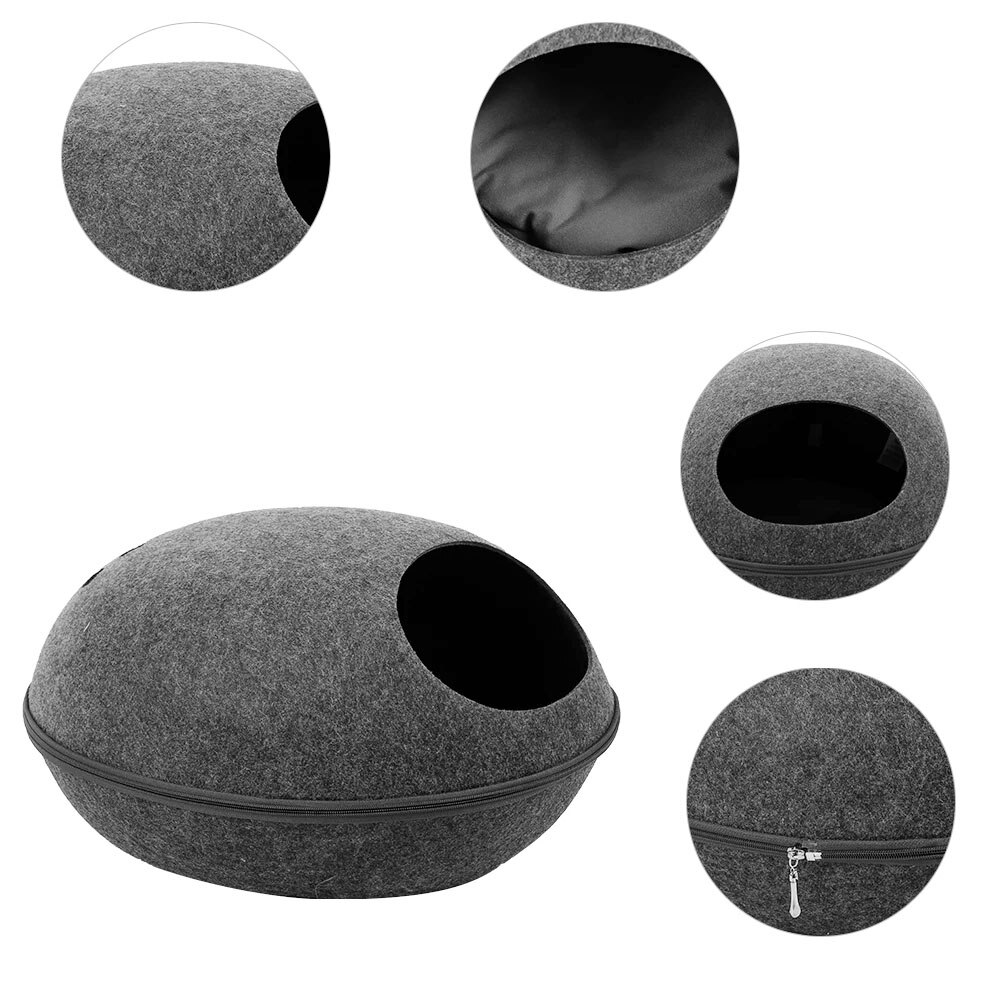 Cama desmontable de concha de huevo para gato, saco de dormir de fieltro Natural con cojín de nido, suave y transpirable esterilla, cueva semicerrada para mascotas
