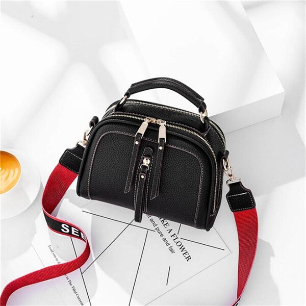 Small Contrast Color Top-Handle Bag Women Crossbody Bags Phone Purse Single Shoulder Zipper PU Leather Bags: black