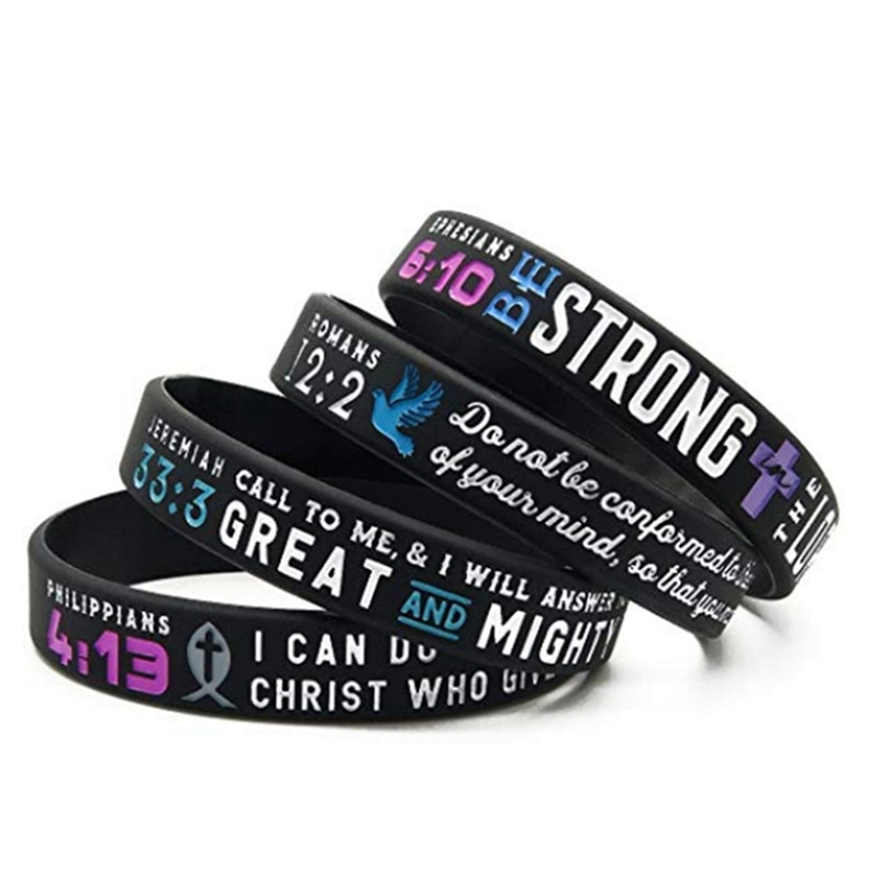 1PCS Bijbel Vers Christelijke Religieuze EFEZIËRS ROMEINEN JEREMIA FILIPPENZEN Siliconen Armband Polsbandje