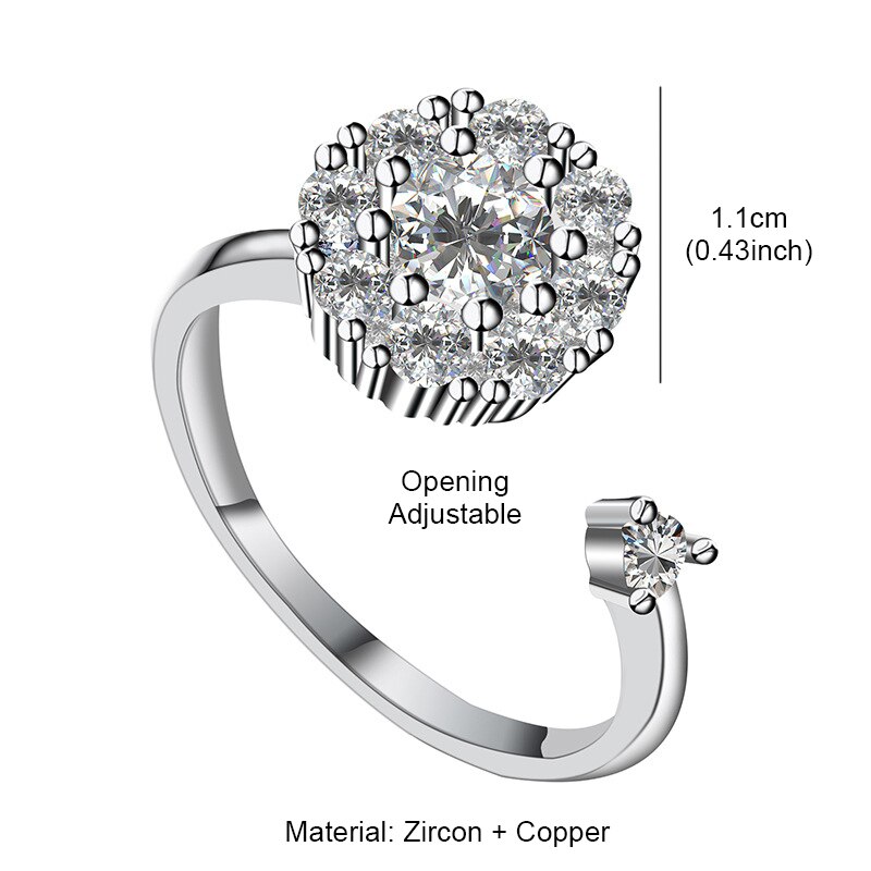 Anillo giratorio de circón para aliviar el estrés, anillo de cobre brillante de Circonia cúbica, anillo abierto Ajustable para de San Valentín