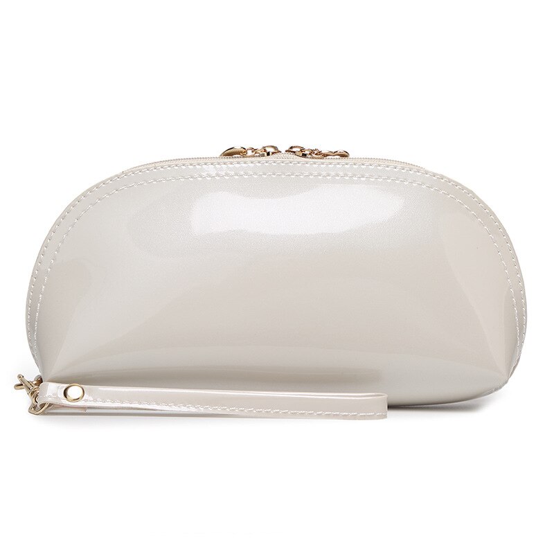 Cartera larga de charol con lentejuelas para mujer, bolso de mano de charol, liso, tipo concha, dulce, doble cuerpo de cremallera, para teléfono móvil,: white