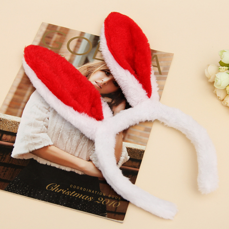 Cerchietto per capelli con orecchie di coniglio in peluche, orecchie da coniglio, fascia per feste a tema, prestazione sul palco, copricapo, Natale, Pasqua, costume cosplay: Rosso