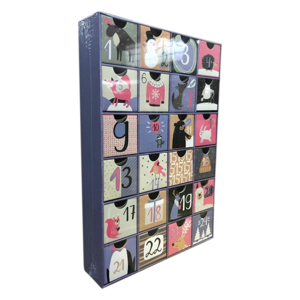 Kerst adventskalenders aftelkalender schattige decoratieve schatkist met 24 lades met kersticonen en cijfers: Default Title