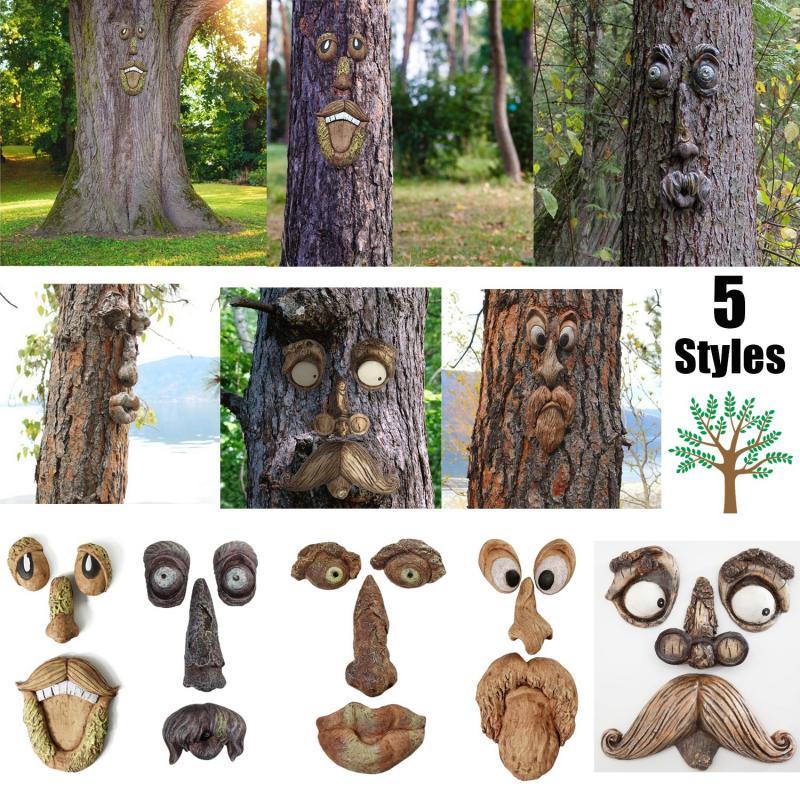 DIY Lustige Rinde Holz Ornamente Alte Männer Augen Nase Mund DIY Dekoration Auf Baum für Foto Requisiten Heimat Garten Hof liefert