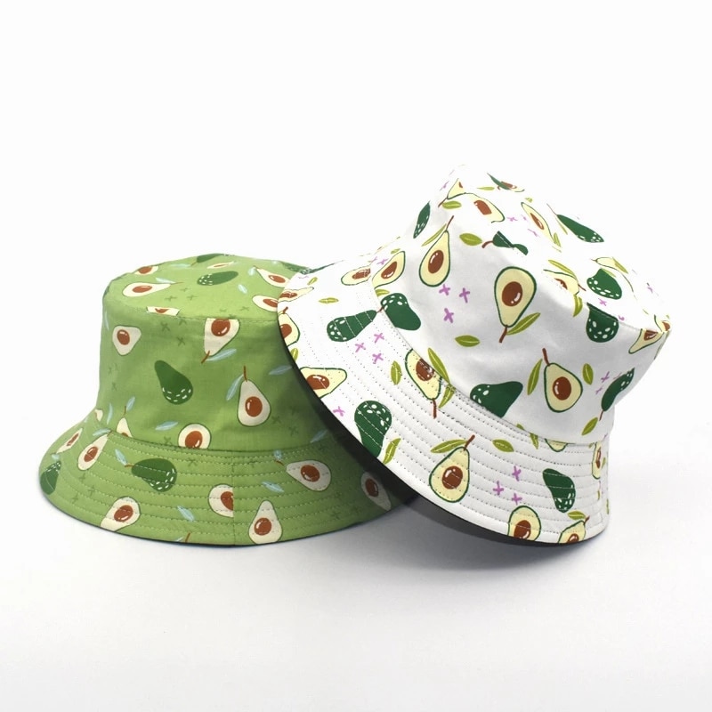 Avocado kapelusz typu Bucket kobiety męskie lato Panama kapelusz Hip-Hop czapki dwustronny nadruk z owocami banan arbuz plaża kapelusz rybaka