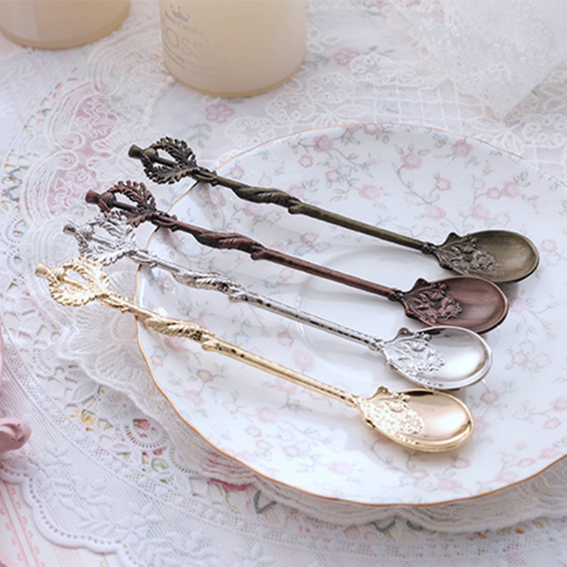 Vintage Crystal Retro Coffee Tea Spoon Carved Flower Small Spoonful Dessert Spoons Afternoon Tea Little Tableware Supplies