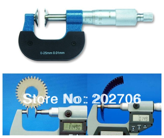 Xibei merkki 0-25mm levytyyppinen mikrometri hammaspyörän hammas mikrometrit levymikrometri