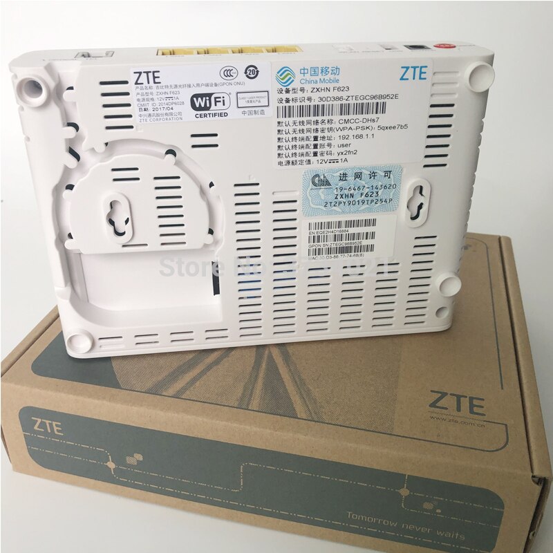 ZTE F623 FTTH GPON ONU fibra optica 6.0 GPON ONT Router with 1GE+3FE+Voice+WIFI+USB ONT English version