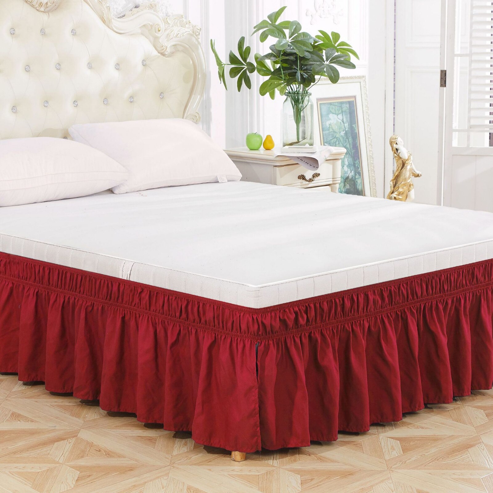 Wrap Rond Bed Rok Elastische Stof Ruche Bed Rokken Effen Kleur Op Makkelijk Uit Rimpel & Vervagen Slip Classic stijlvolle: RD