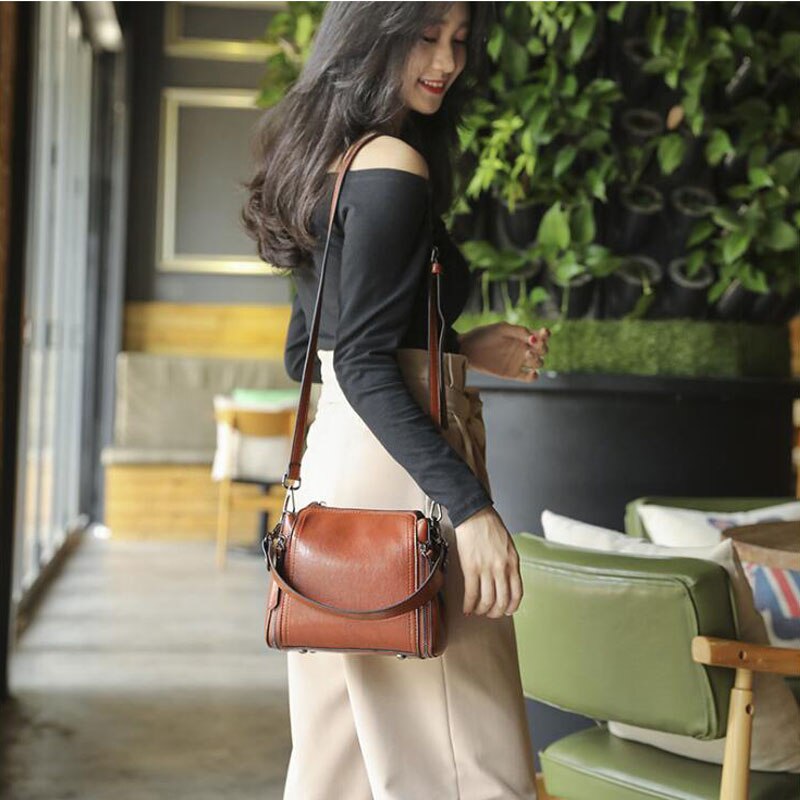 Trend Frauen Tasche Öl Wachs Leder Weibliche Schulter Tasche Kreuz Körper Bote Tote Tasche Geldbörse