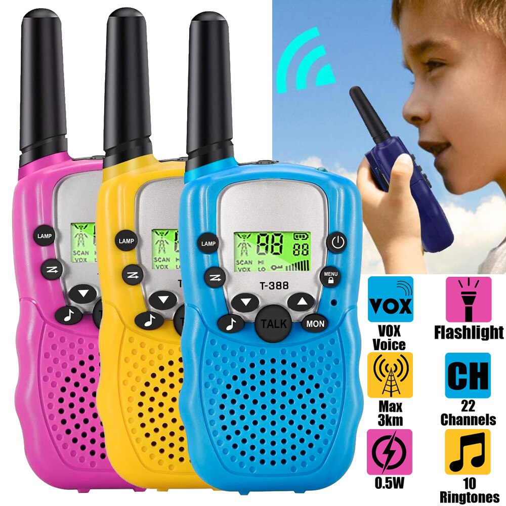 2/3 Pack Kids Walkie Talkies 3km Range 22 Channels 2 Way hand-free interphone Mini Two-Way Radio Station Family Camping