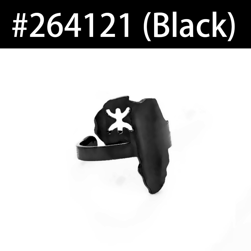 Anniyo Afrika Kaart Berbers Ring Afrikaanse Berber Sieraden Vinger Ring Voor Amazigh Vrouwen Mannen #264121: Black