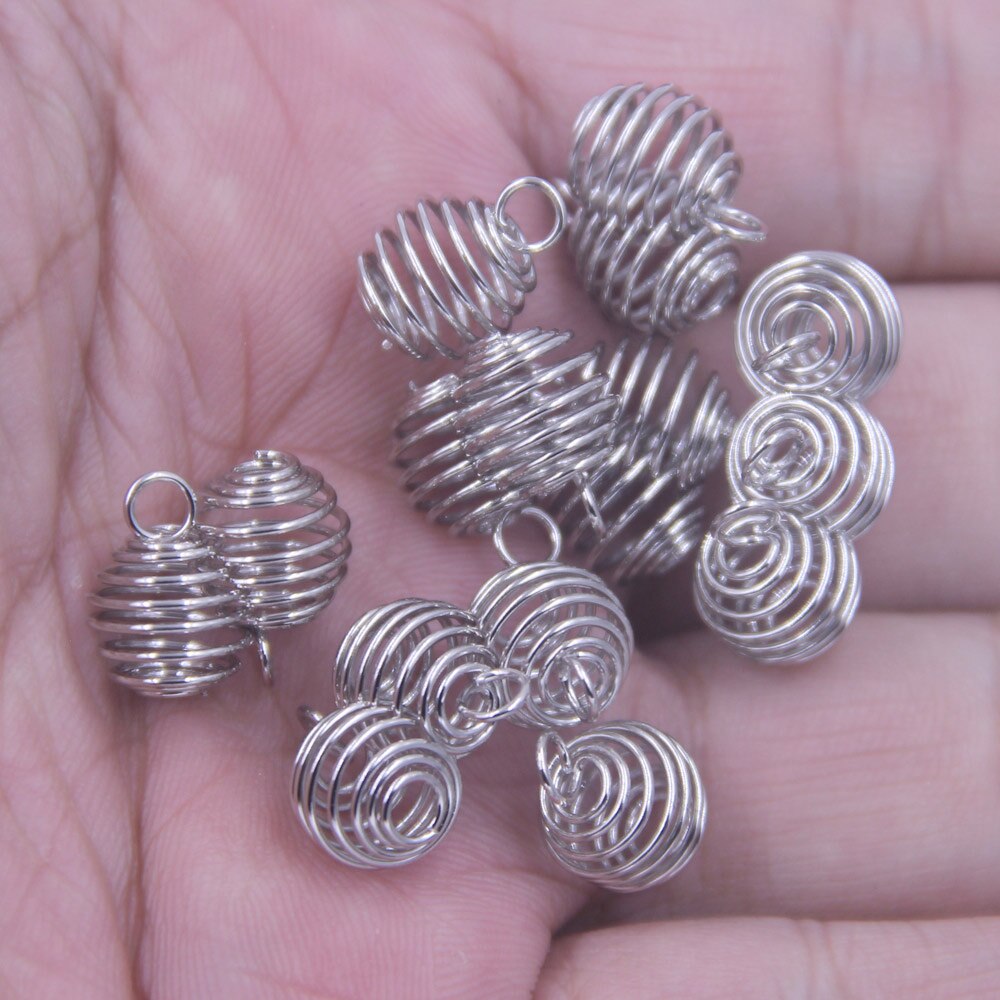 50 Lantaarn Lente Spiral Bead Cages Hangers Zilver Goud Brons Gunmetal Kleur Legering Voor Ketting Sieraden Diy Vinden Charms 9mm: Silver Tone