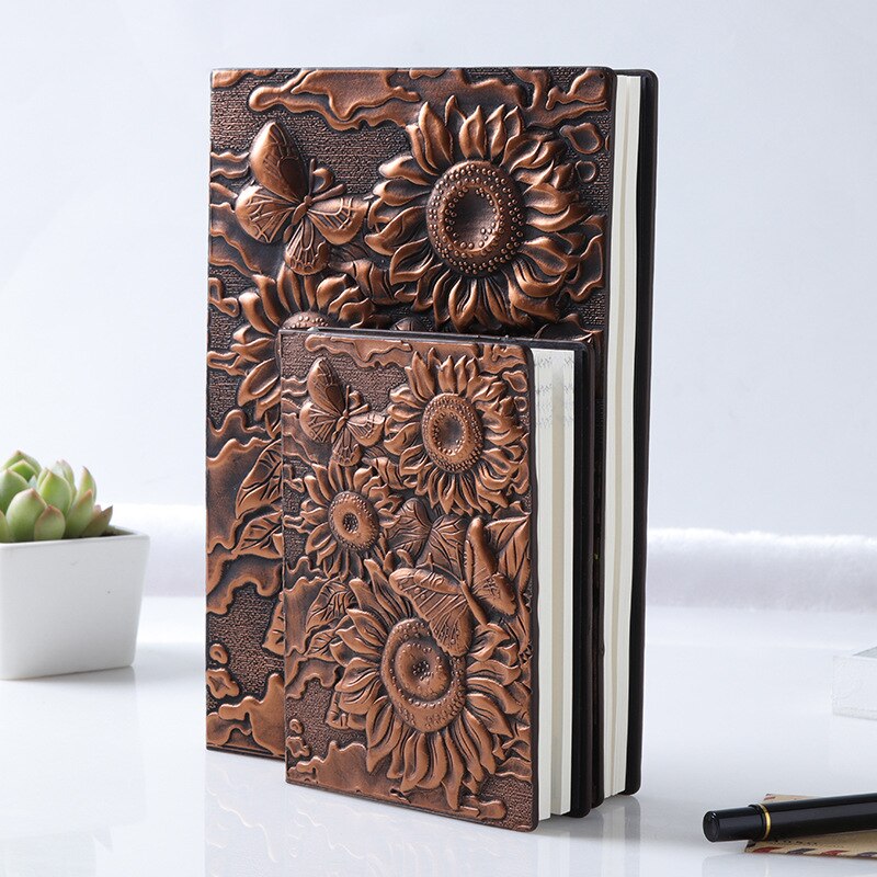 Anaglyph-Cuaderno de girasol dorado, planificador Retro, libro de bronce, suministros escolares, cultura de oficina y educación: A5 Bronze