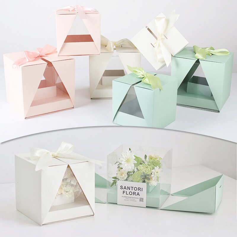 Kraft Paper Flower Box Window Hand-held Box Flower Arrangement Bag Foldable Flower Packing Box Flower Bag Box 2022