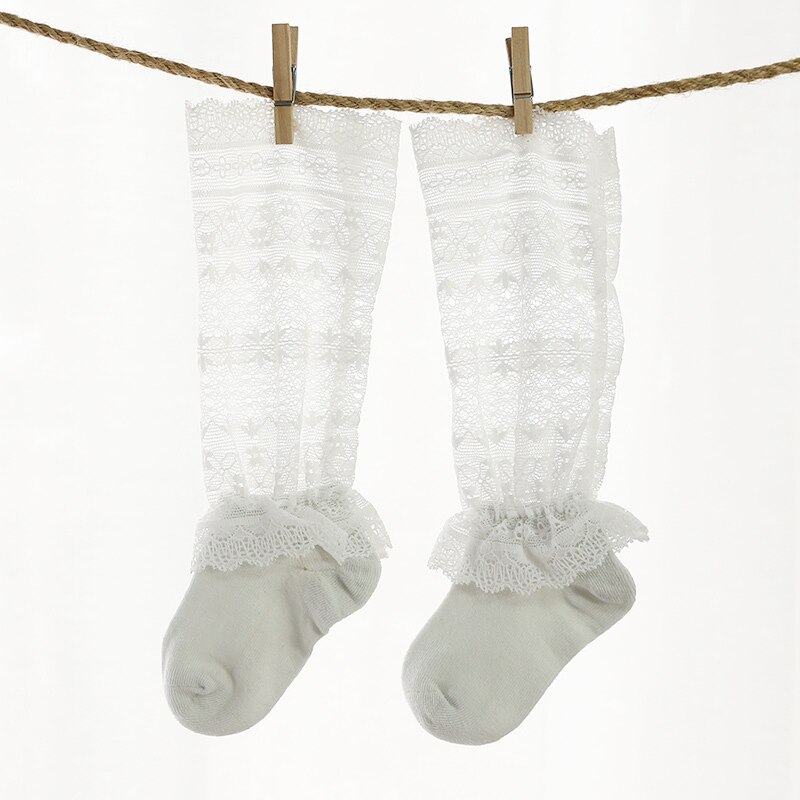 Baby Mädchen Spitze Knie Hohe Socken Süße Spitze Strümpfe Säuglinge Kleinkinder Kleid Nicht Unterhose Lange Socken: grau / 0zu6 Monate