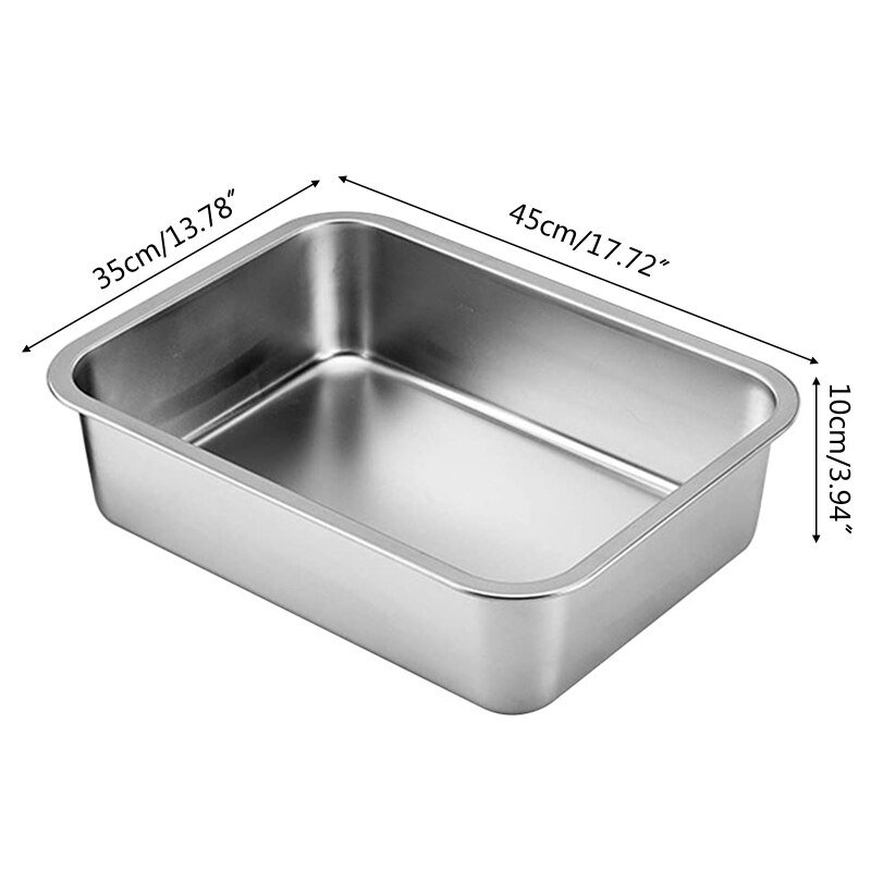 Stainless Steel Litter Box for Cat and Rabbit Odor Control Non Stick Smooth Surface Easy to Clean Rust Proof 45x35x10cm