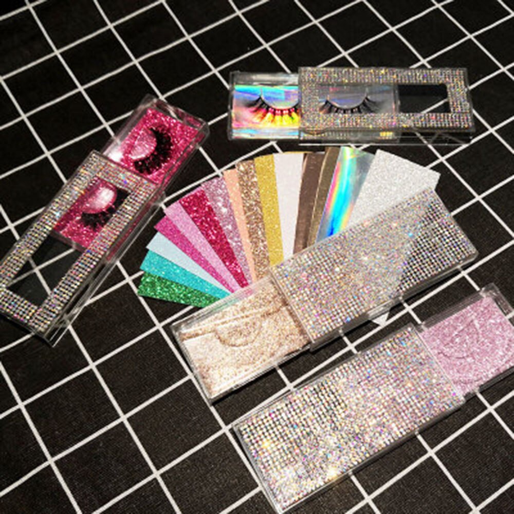 Empty Diamon Eyelash Case Glitter Paper Plastic Eyelash Packaging Box False Eyelash Storage Box With Clear Tray For Eyelash Care
