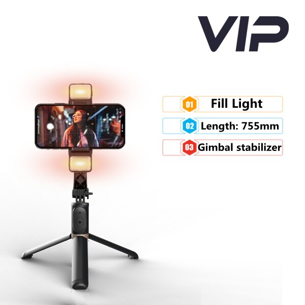 Kul dier gimbal håndholdt stabilisator mobiltelefon videoopptak telefon gimbal stabilisator med ledet utfyllingslys til smarttelefon: Vip med fylllys
