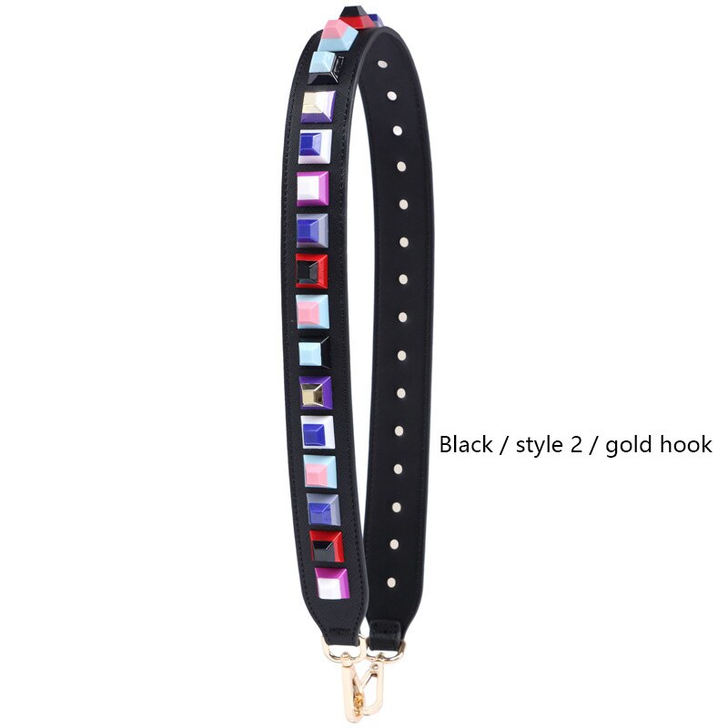 Vrouw Zak Bandjes Klinknagel Schouderbanden Breed Tas Band Botsen Kleur Joker Bloem Riem Crossbody Onderdelen Acessorios: Black 2 Gold