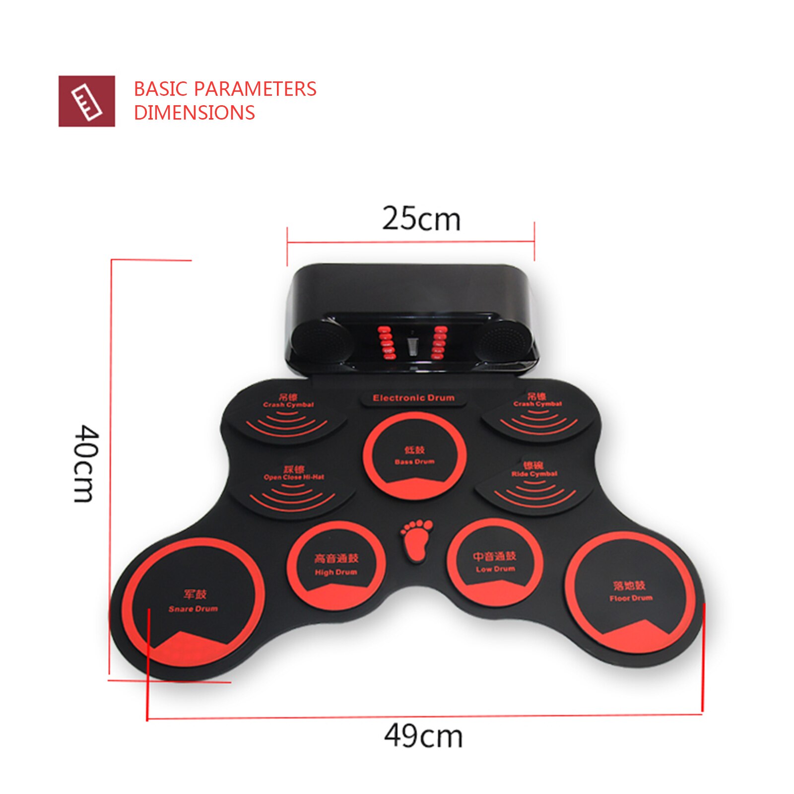 Compact Size Roll-Up Silicon Drum Set Digital Electronic Drum Kit with Drumsticks Foot Pedals 9 Drum Pads for Beginners