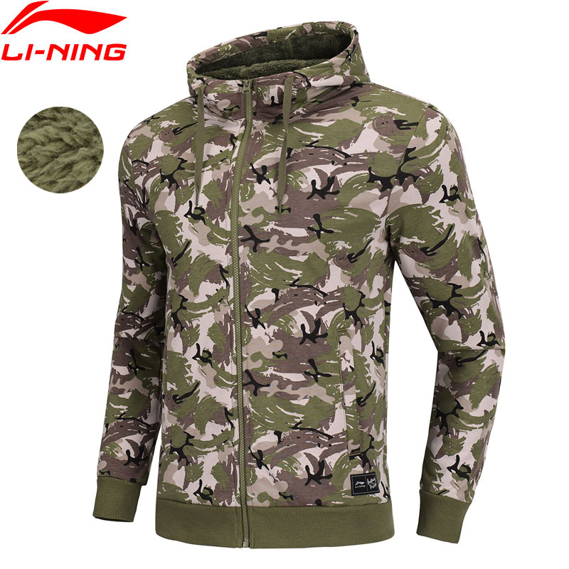 Li-ning herre trenden hættetrøje varm fleece 100%  bomuld regular fit lynlås for sports sweater hættejakker awdn 881 cond 18