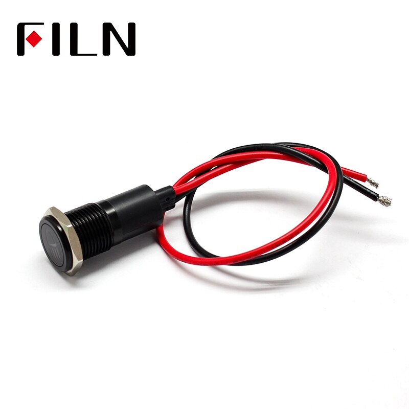 Luz indicadora FILN de 14mm para salpicadero de coche, símbolo de niebla led, rojo, amarillo, blanco, azul, verde, 12v led NEGRO con cable de 20cm