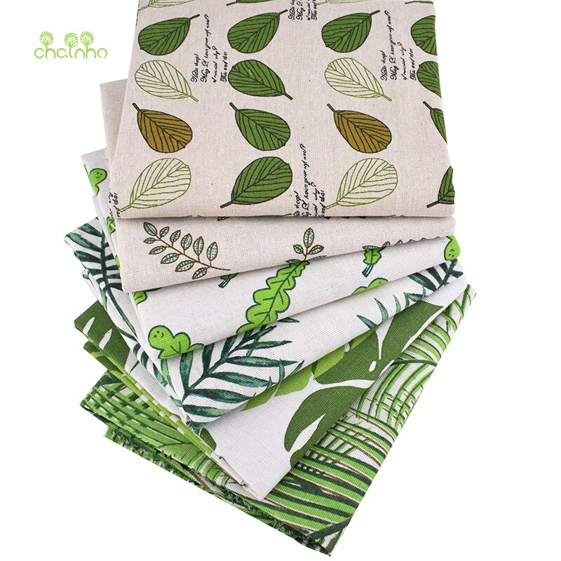 Chainho ,6 stk/parti, serie med grønne blader, lappeteppet bomullslinstoff, for quilting og sying av dekkematte, veskemateriale ,25 x 45cm