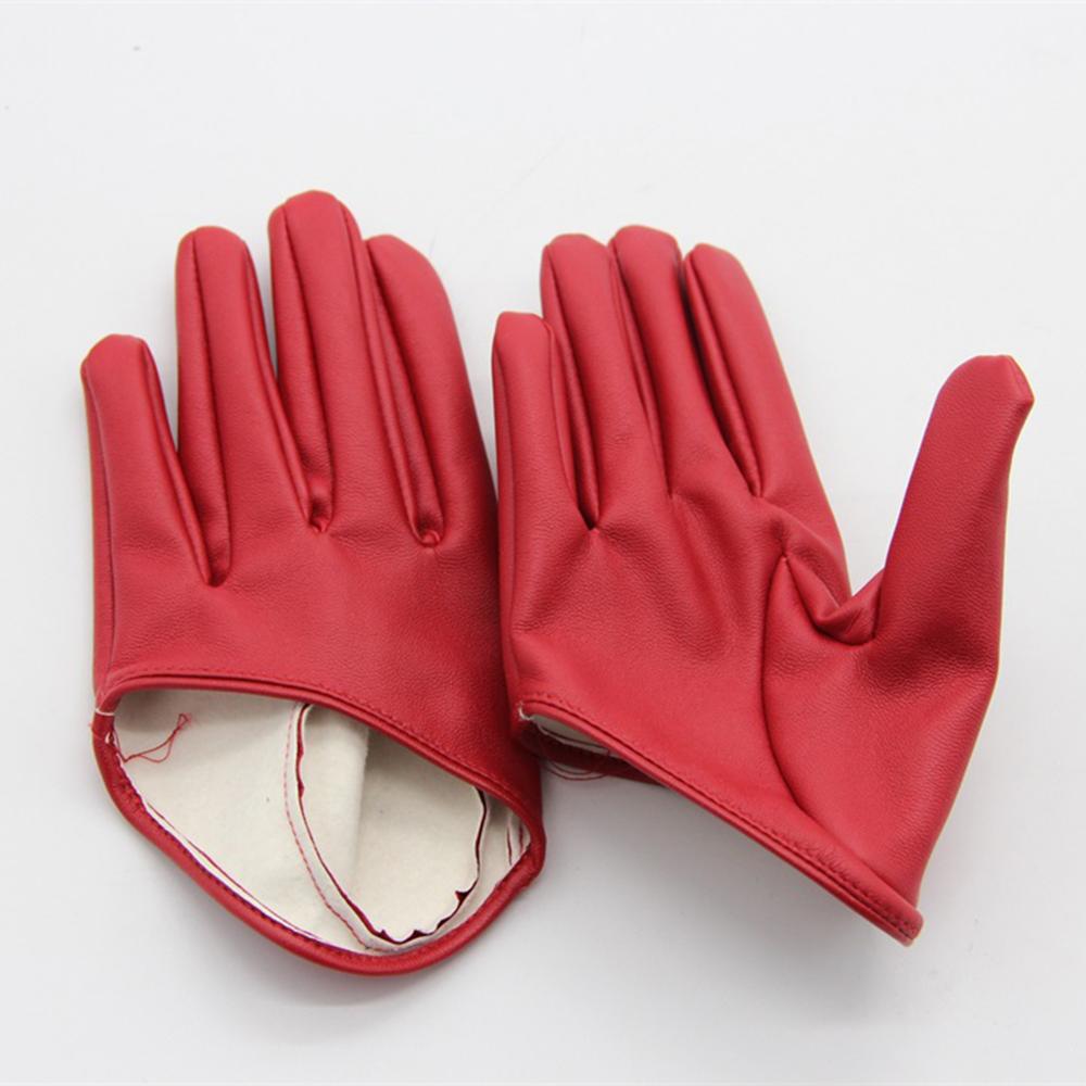 Faux Leather Male Female Five Finger Half Palm Gloves Mittens Cosplay Accessory: Red