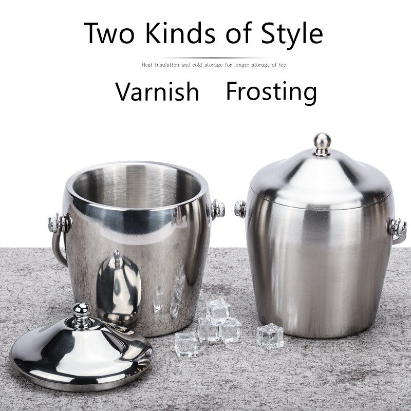 Double Layer Stainless Steel Handle Ice Bucket Double Insulation Belt Cover Ice Bucket Bar Stainless Steel Ice Grain Barrel