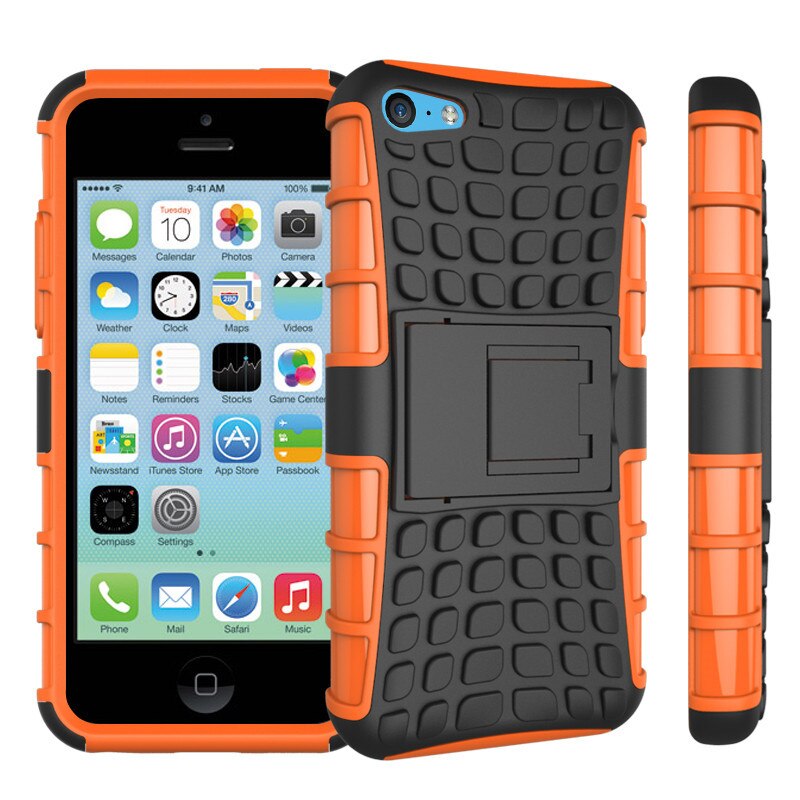 Achterkant hoesje voor apple iphone 5c telefoonhoesje 2 in 1 dubbele laag kickstand heavy duty armor schokbestendig hybride siliconen hoesje: Oranje