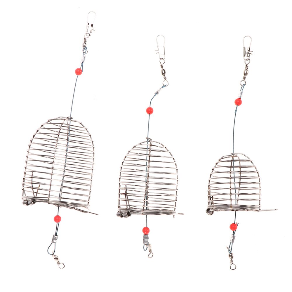 5 PCS Stainless Steel Fishing Bait Cage Lure Cage Bait Fishing Trap Basket Feeder Holder Fishing Tackle - Size L