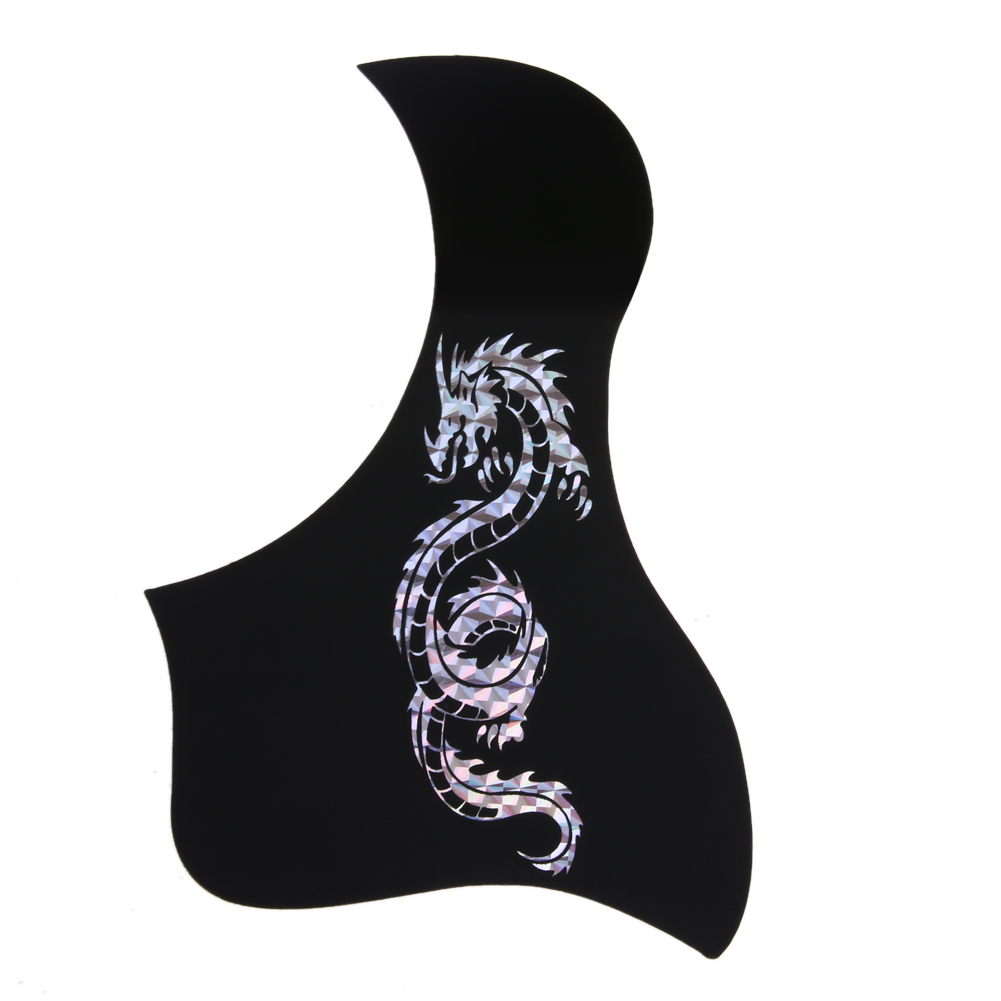 Battipenna Antigraffio Per Chitarra Acustica – Adesivo Con Motivo Fenice E Drago, Stile Uccello In Nero Con Dettagli Oro/Argento