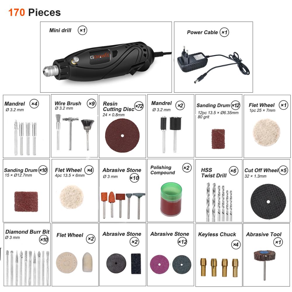 GOXAWEE-taladro eléctrico de 12V, herramientas rotativas, Mini taladro, pluma grabadora eléctrica, herramientas eléctricas, accesorios de molienda Dremel: 4098-181