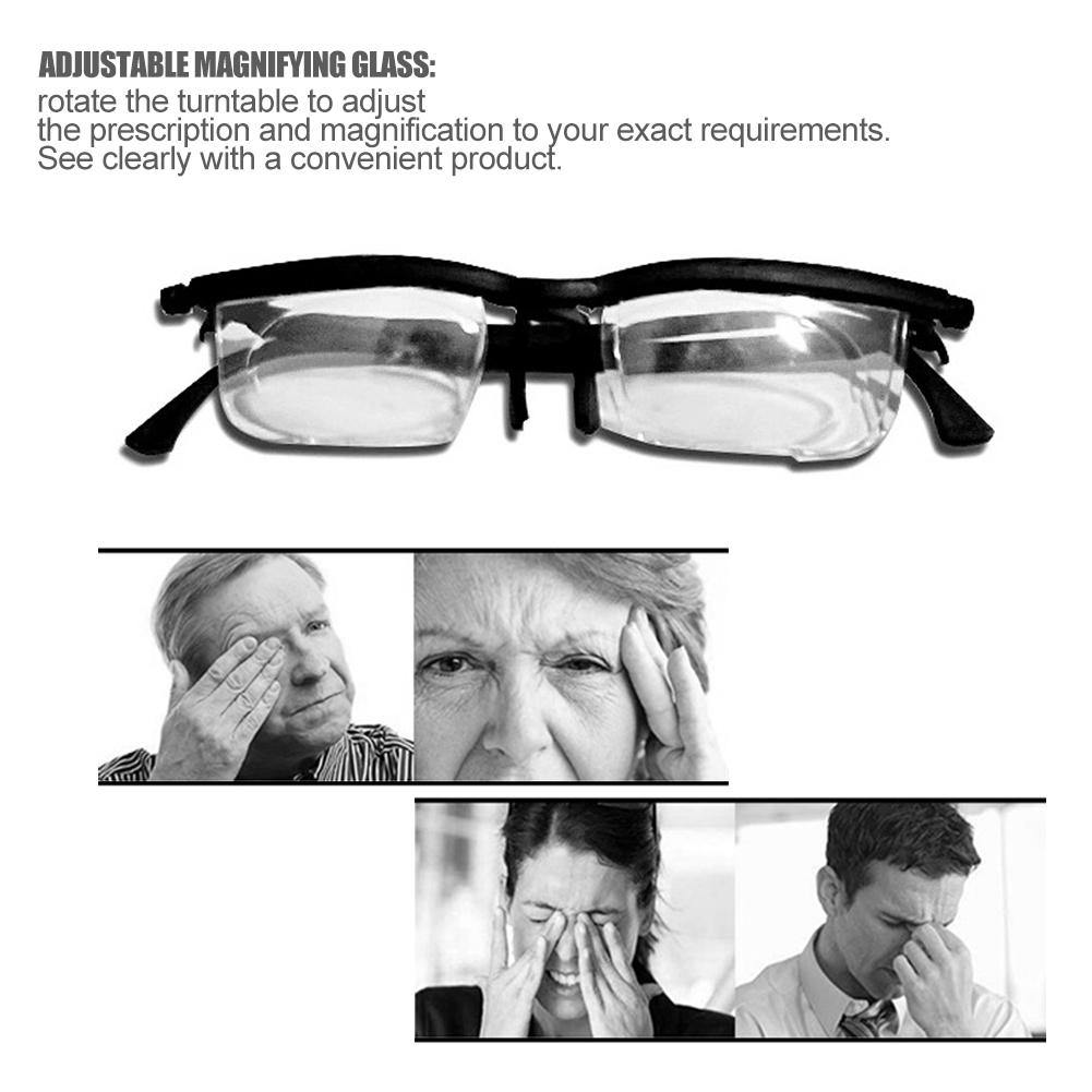 Drejelige justerbare briller variabelt fokus til aflæsning af brilleglas med slagfast polycarbonatlinser