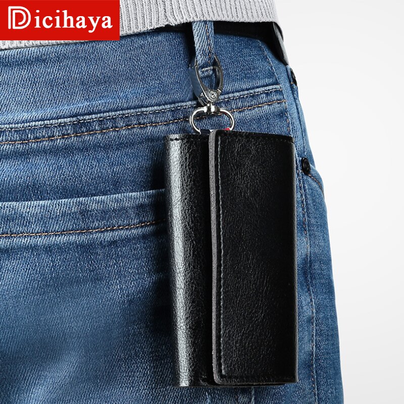 DICIHAYA PU Leather Man Women Key Wallet Short Square Retro ID Card Holder Hasp Vintage Multi-function Car Key Chain Fold Wallet