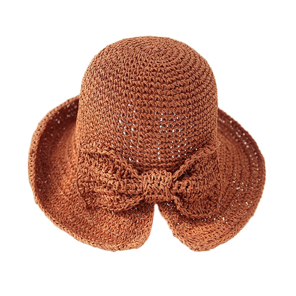 Women Lady Straw Foldable Bucket Hat Bowknot Wide Brim Cap Breathable for Outdoor Fishing Beach Sun Fisherman Hats Summer: Orange