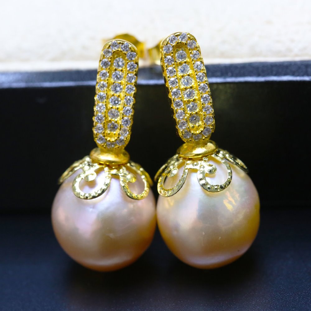 BaroqueOnly Edison pearls 925 Silver LOVELY genuine freshwater pearls stud earrings diamond earrings super shining EF