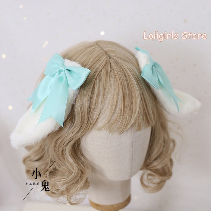 Multicolor Lolita Bunny Ears Hair Clip Hair Accessories Lop-eared Rabbit Hairpin Soft Sister Lolita Bowknot Barrettes Headdress: Mint Green