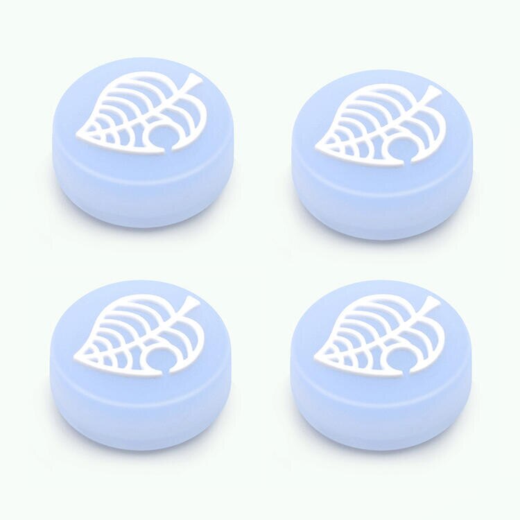 4Pcs Luminous Light Leaf Strawberry Thumb Grip Cap Controller Analog Protective Cover For Nintendo Switch/Lite Joy-Con: Blue Leaf